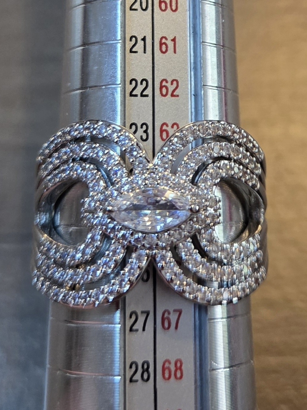 Silver Tone Multi-Row Pavé CZ Statement Ring - Silver